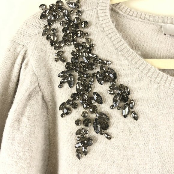 Loft Pullover Rouched Sleeve Rhinestone Sweater - Picture 4 of 6